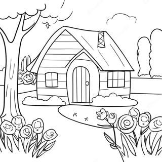 Stranitsa Raskraski S Ocharovatelnoi Stsenoi Kottedzhkor S Tsvetami 39641-8659