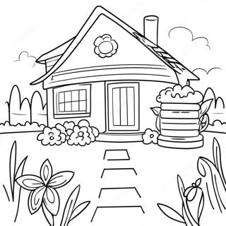 Stranitsa Raskraski S Ocharovatelnoi Stsenoi Kottedzhkor S Tsvetami 39641-8660