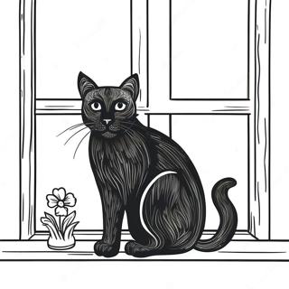 Raskraska S Velichestvennoi Chernoi Koshkoi Sidiashchei Na Podokonnike 99216 37885