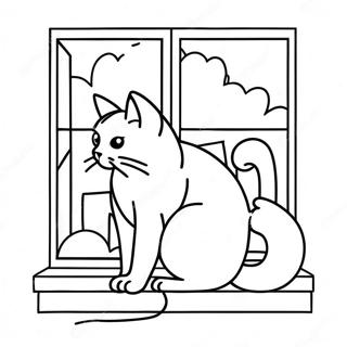 Raskraska S Velichestvennoi Chernoi Koshkoi Sidiashchei Na Podokonnike 99216 37886